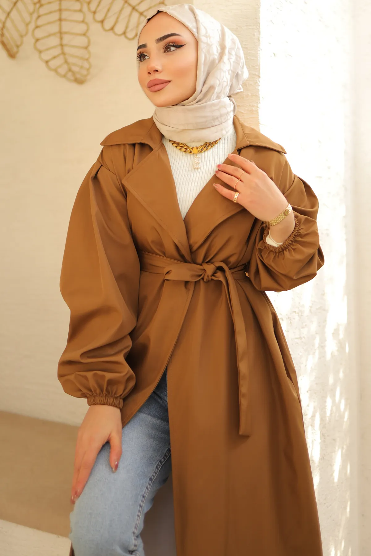 benguen  61533 Trenchcoat mit Gürtel, Hellbraun