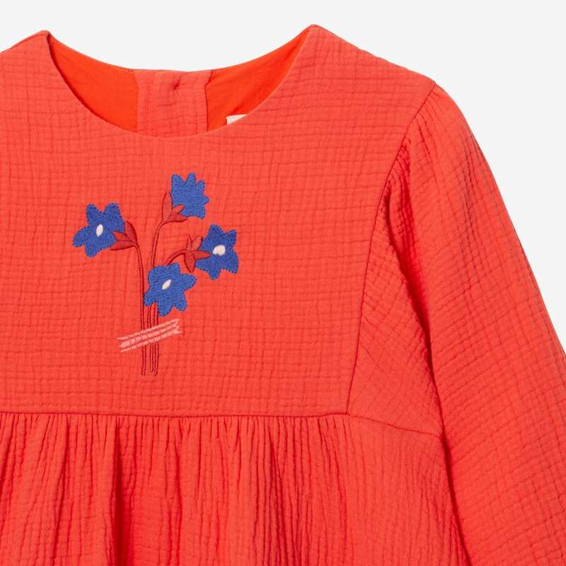 Robe fille maille tubique brodée rouge Catimini