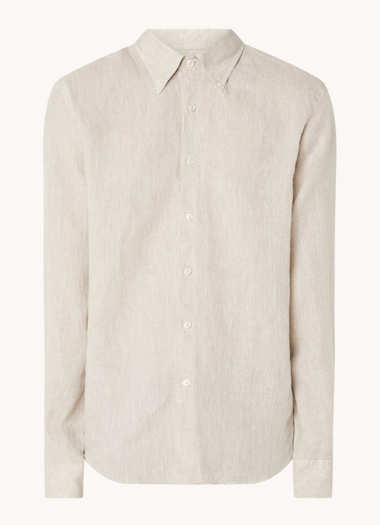 Camisa de linho Oscar Jacobson de corte regular com colarinho abotoado