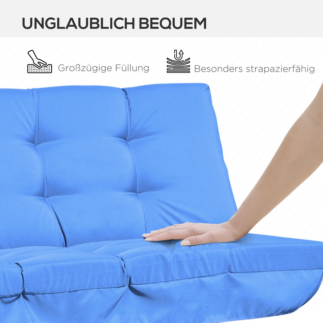 Outsunny Auflagen-Set für Hollywoodschaukel 170 cm Stuhlkissen Schaukelauflage Sitzkissen Gartenschaukel Gartenpolster Rückenkissen Seitenkissen Blau