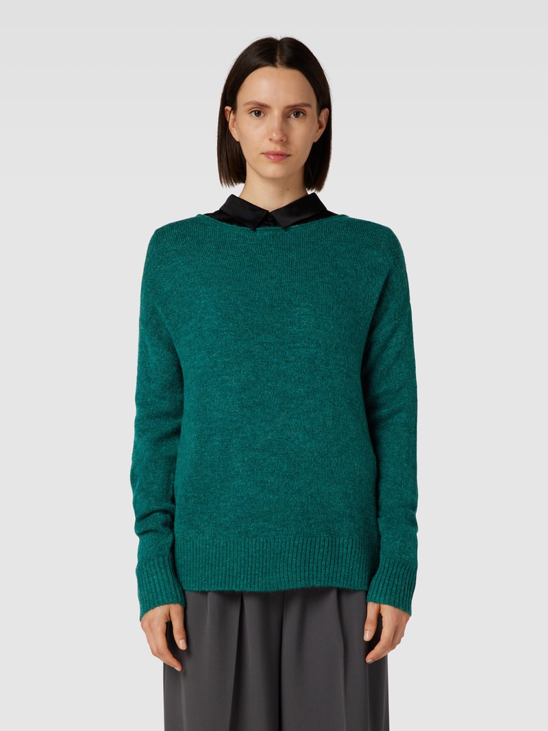 Strickpullover in melierter Optik in dunkelgrün meliert