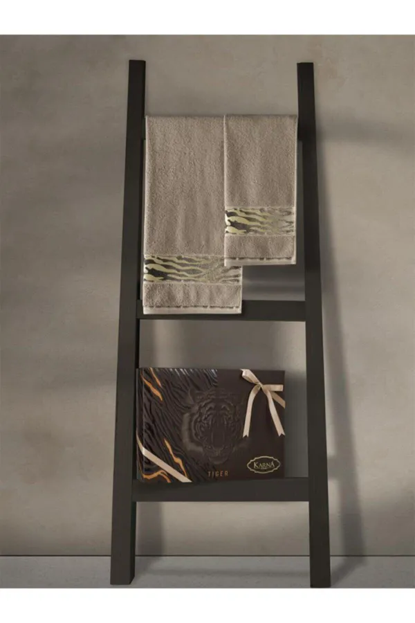 Karna Home  Elfenbein besticktes Badetuch-Set
