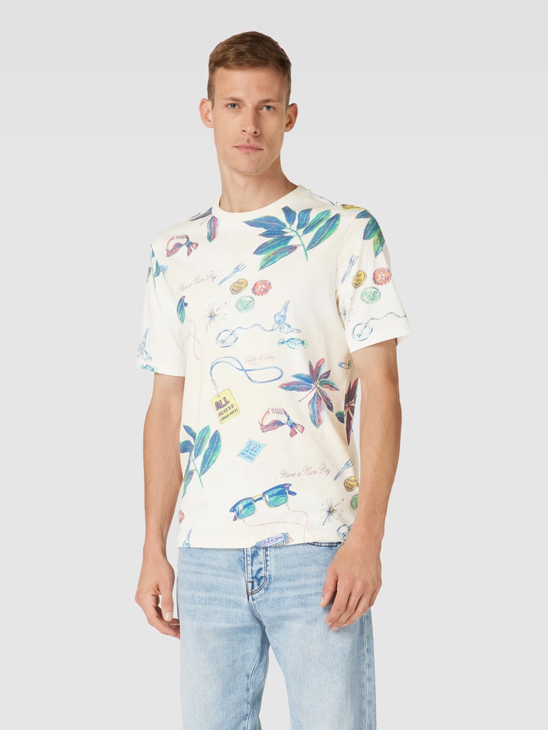 T-Shirt mit Allover-Print in offwhite