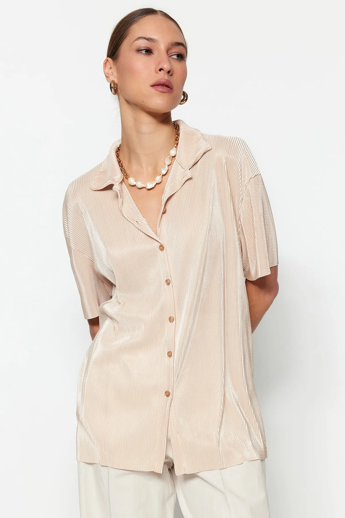 Trendyol Collection  Hemd - Beige - Relaxed Fit