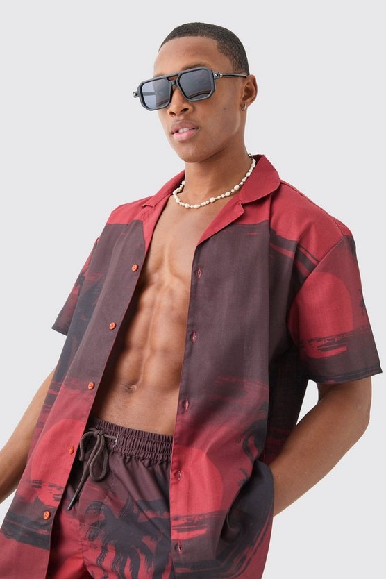 Oversize Hemd & Badehose mit Palmen-Print