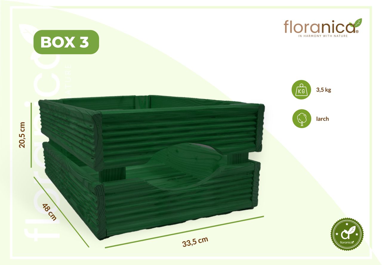 Pemicont Floranica Holzkiste Lärche Grün 3er Set Gartendeko Aufbewahrungsboxen Obstkisten Blumentopf Holz Kiste Spielzeugkiste