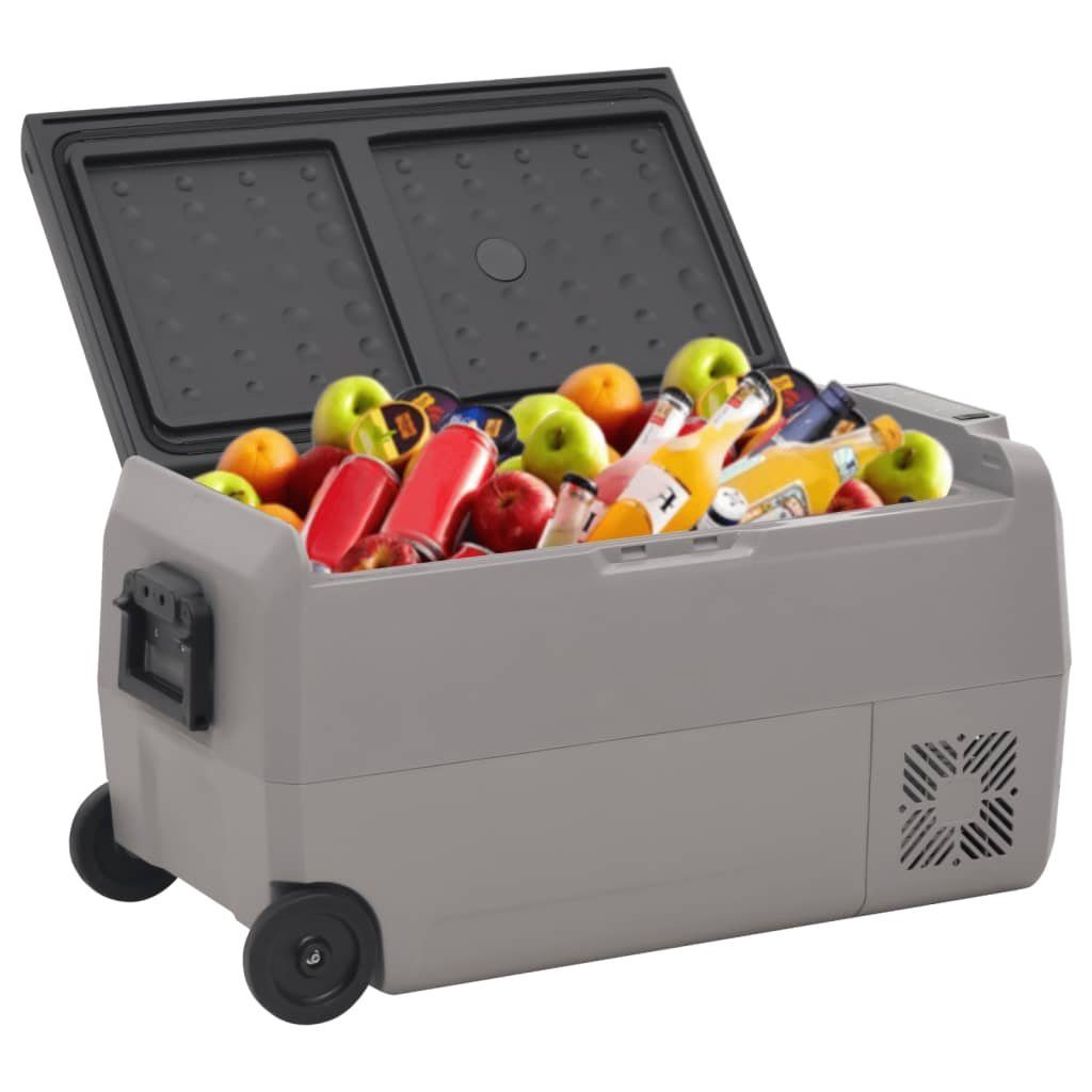 vidaXL Kühlbox Kompressor Kühlbox mit Rollen und Griff Schwarz Grau 60 L Camping Van