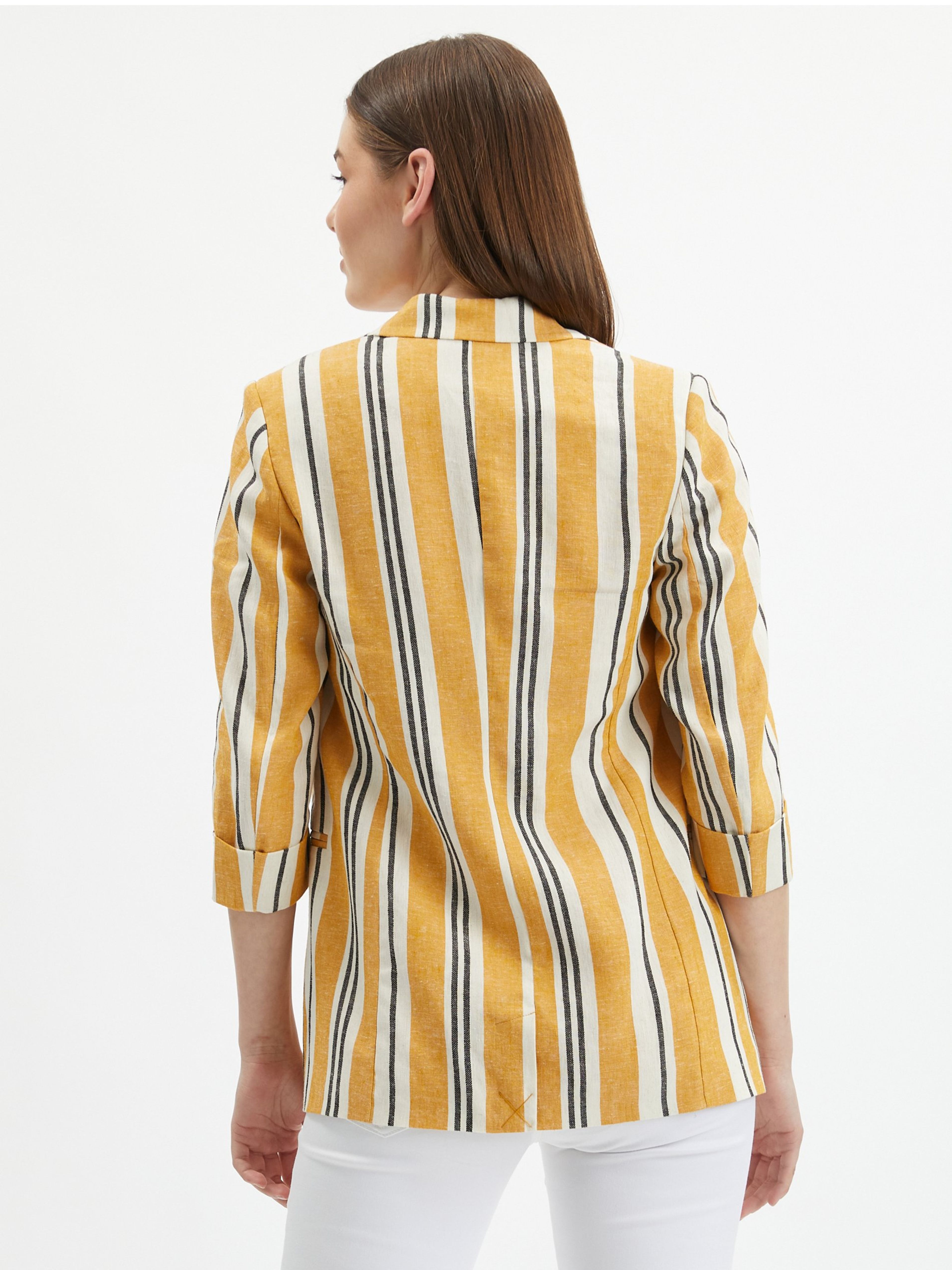 Orangefarbene gestreifte Damen-Leinenjacke ORSAY