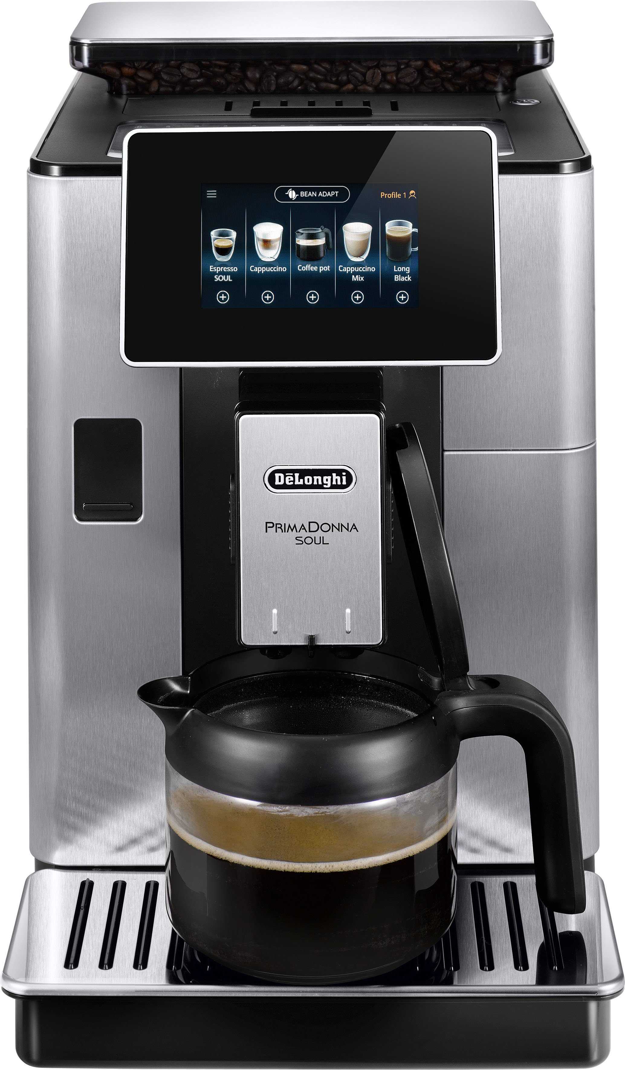 De'Longhi Kaffeevollautomat PrimaDonna Soul ECAM 610.75.MB, inkl. Kaffeekanne im Wert von UVP € 29,99 + Gläser-Set UVP € 46,90