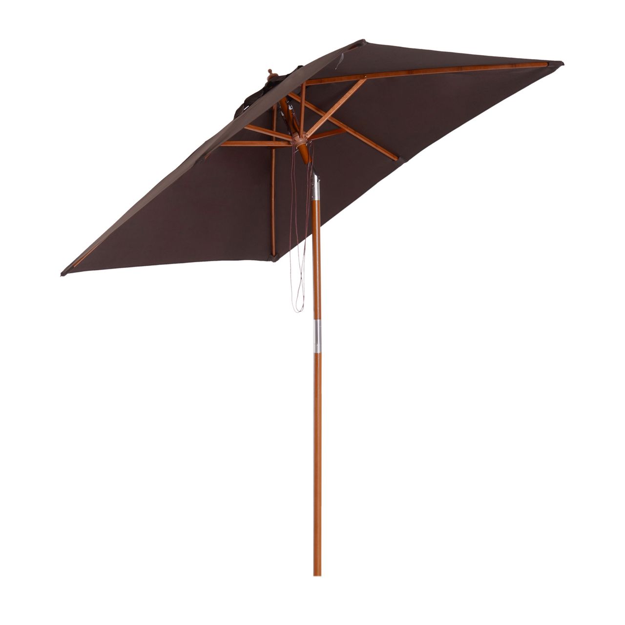 Outsunny Sonnenschirm Knickbarer Gartenschirm Strandschirm 3-stufig einstellbar Tannenholz Polyester Kaffee 200 x 150 x 230 cm