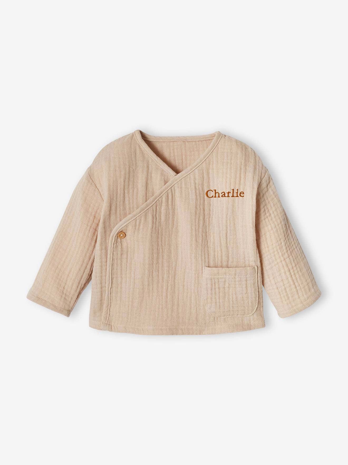 Vertbaudet Baby Jäckchen aus Musselin, personalisierbar - beige