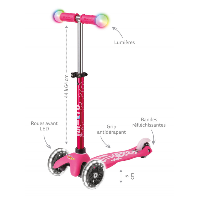Trottinette 3 roues enfant LED – Mini Micro Deluxe Magic Rose