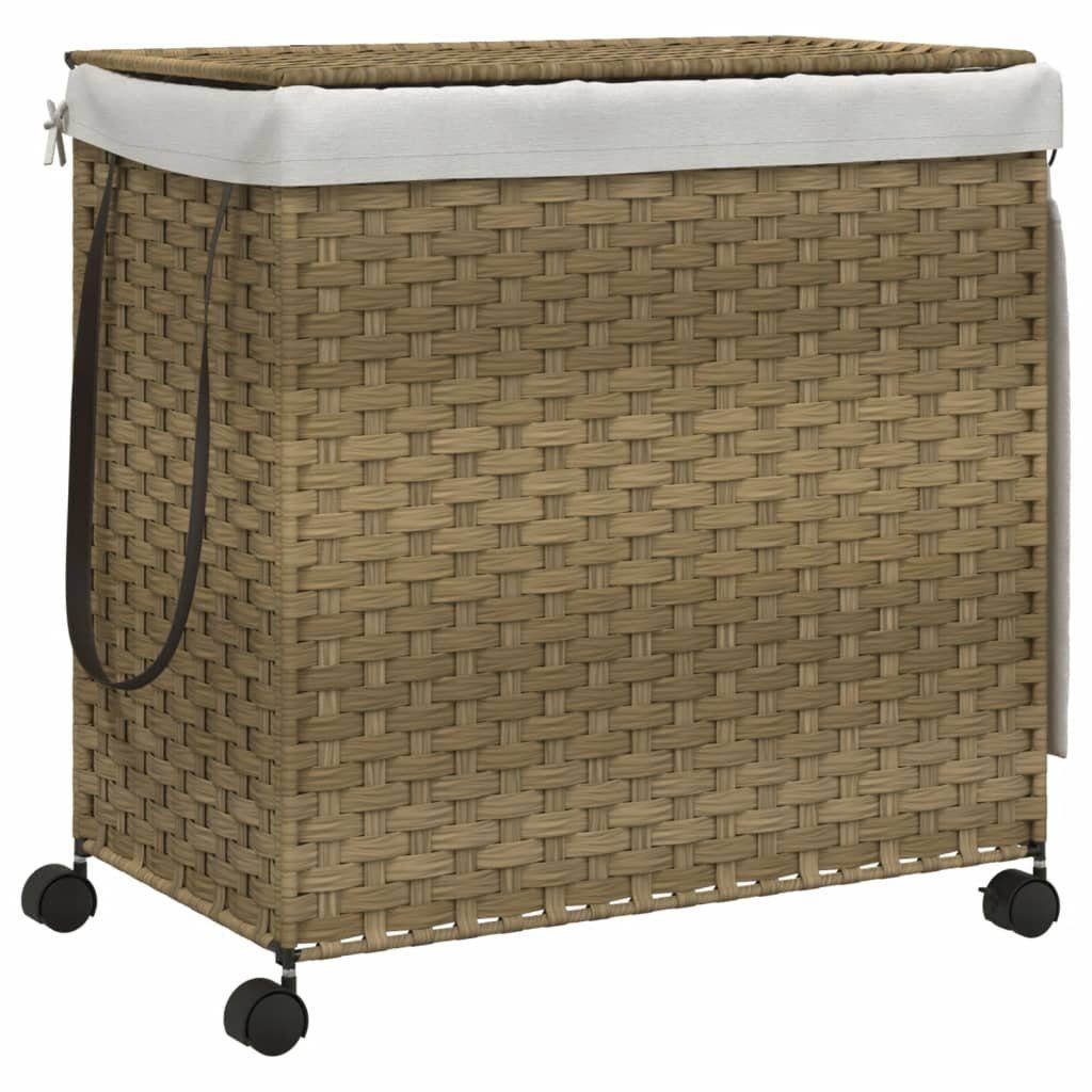 vidaXL Wäschekorb Wäschekorb mit Rollen 60x35x60,5 cm Rattan (1 St)