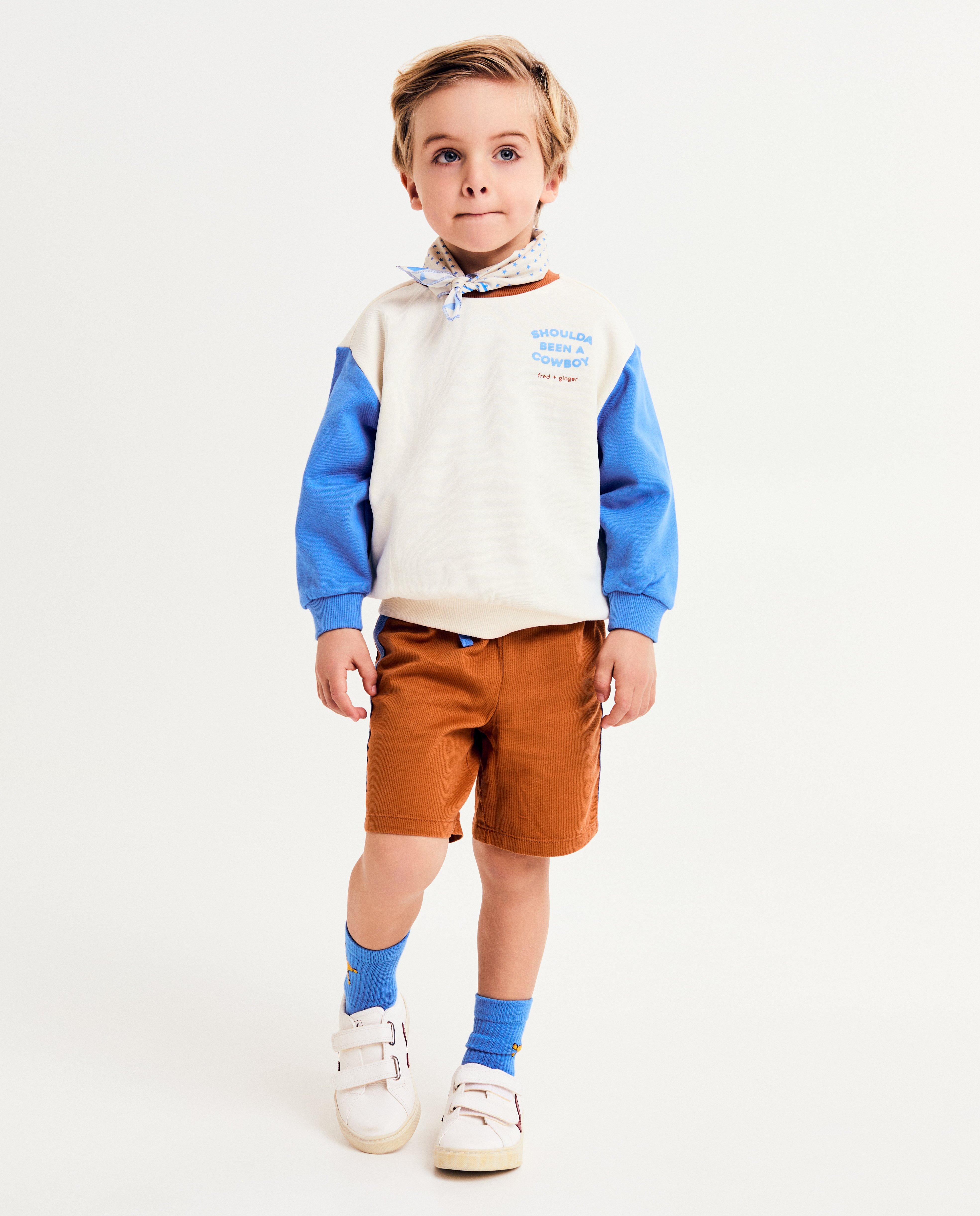 Pulover Fred + Ginger cu blocuri de culoare, unisex, 92-128 alb