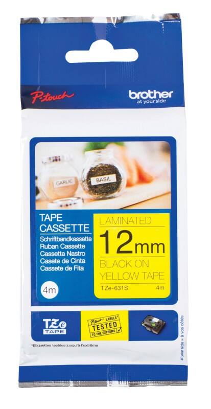 Brother TZe-631S 12mm schwarz auf gelb Beschriftungsbandkassette, 4M lang