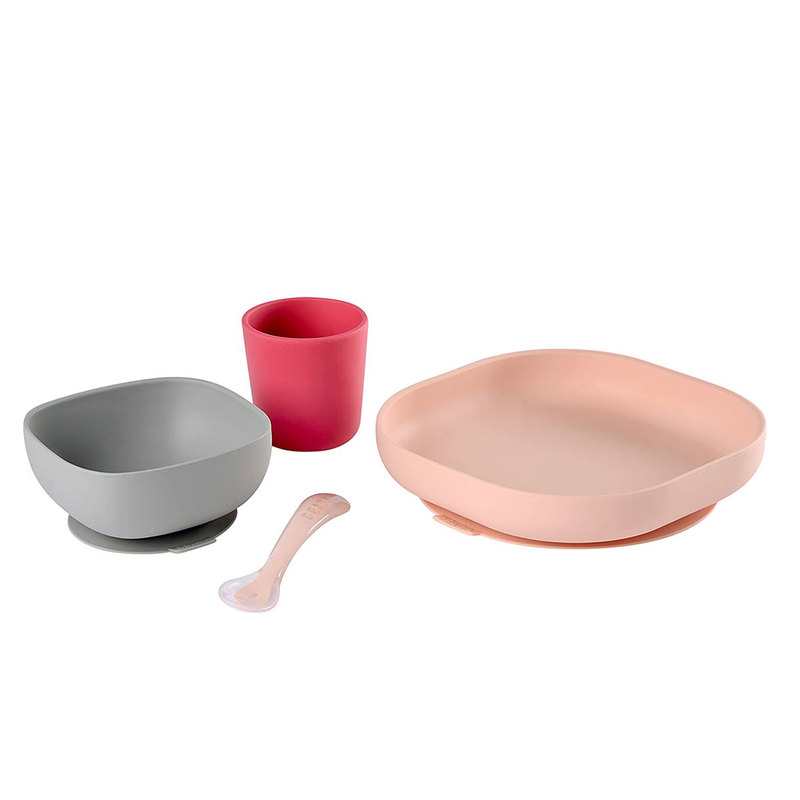 Coffret repas silicone 4 pièces rose Beaba
