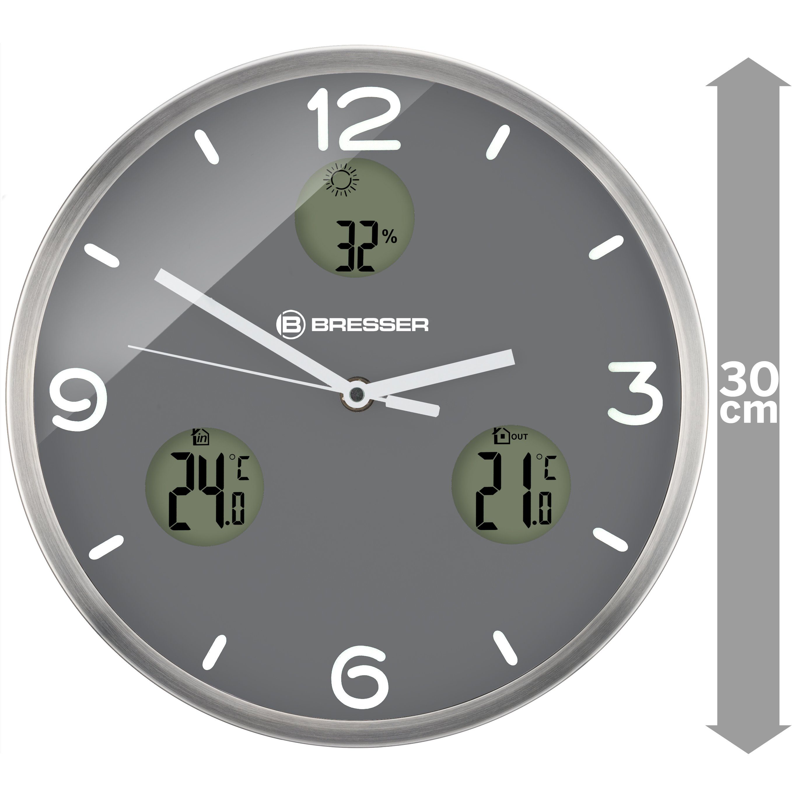BRESSER Wanduhr MyTime io NX Funk-Wanduhr mit Thermometer und Hygr