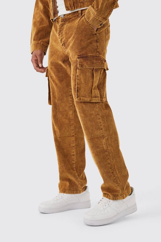 Lockere Cord-Cargohose mit Acid-Waschung