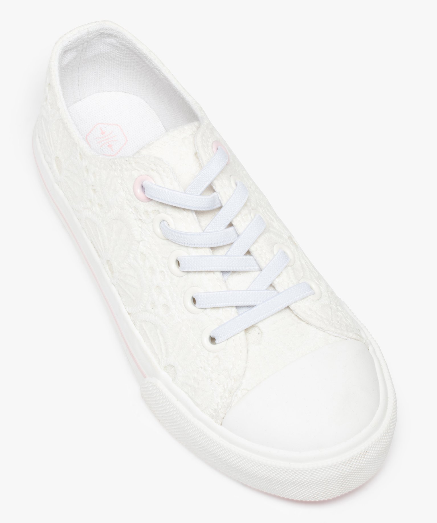Baskets fille en dentelle anglaise unie et lacets élastiques blanc | GEMO