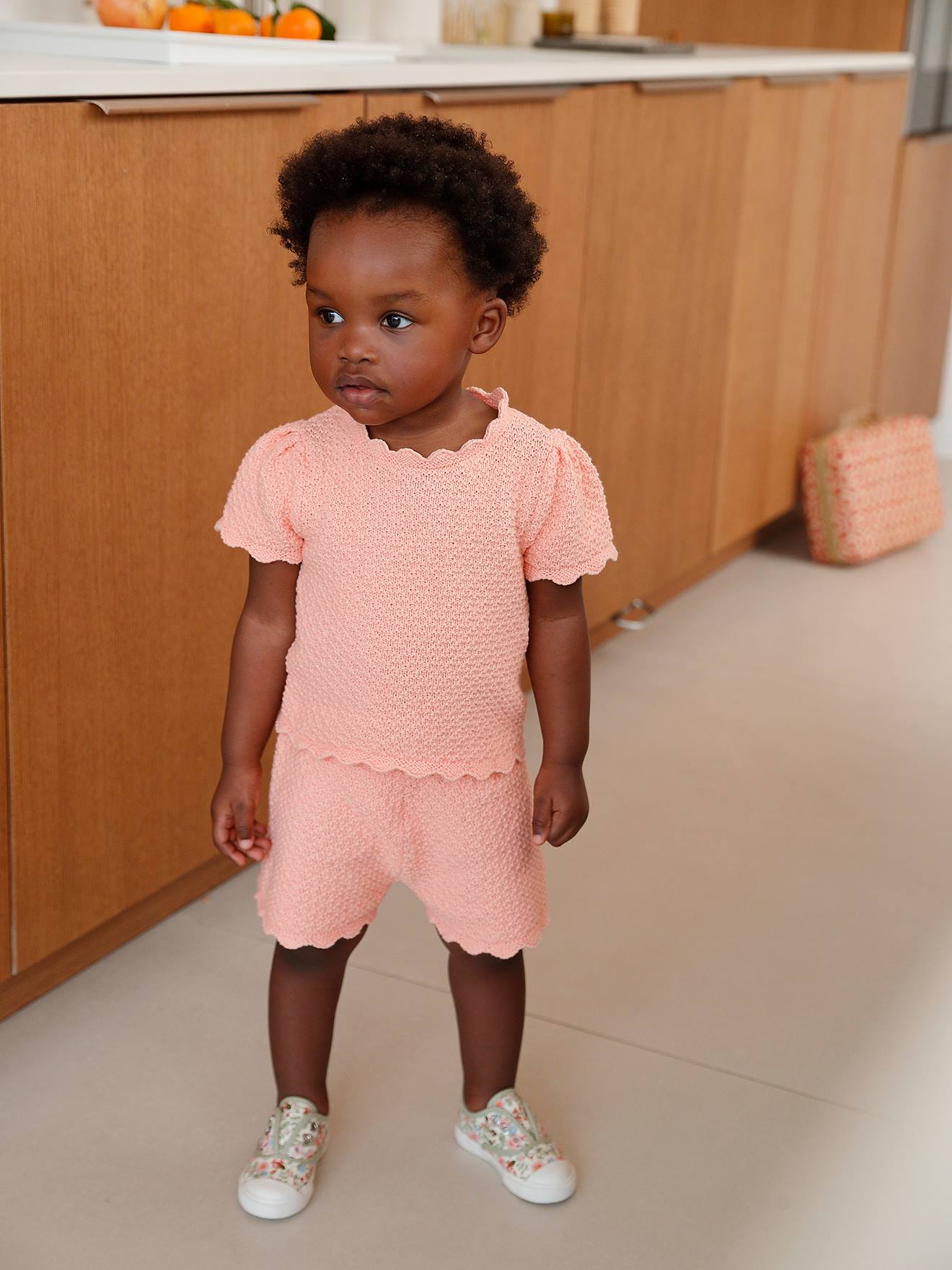 Vertbaudet Baby Strick-Set: Pullover & Shorts Oeko-Tex - rosa