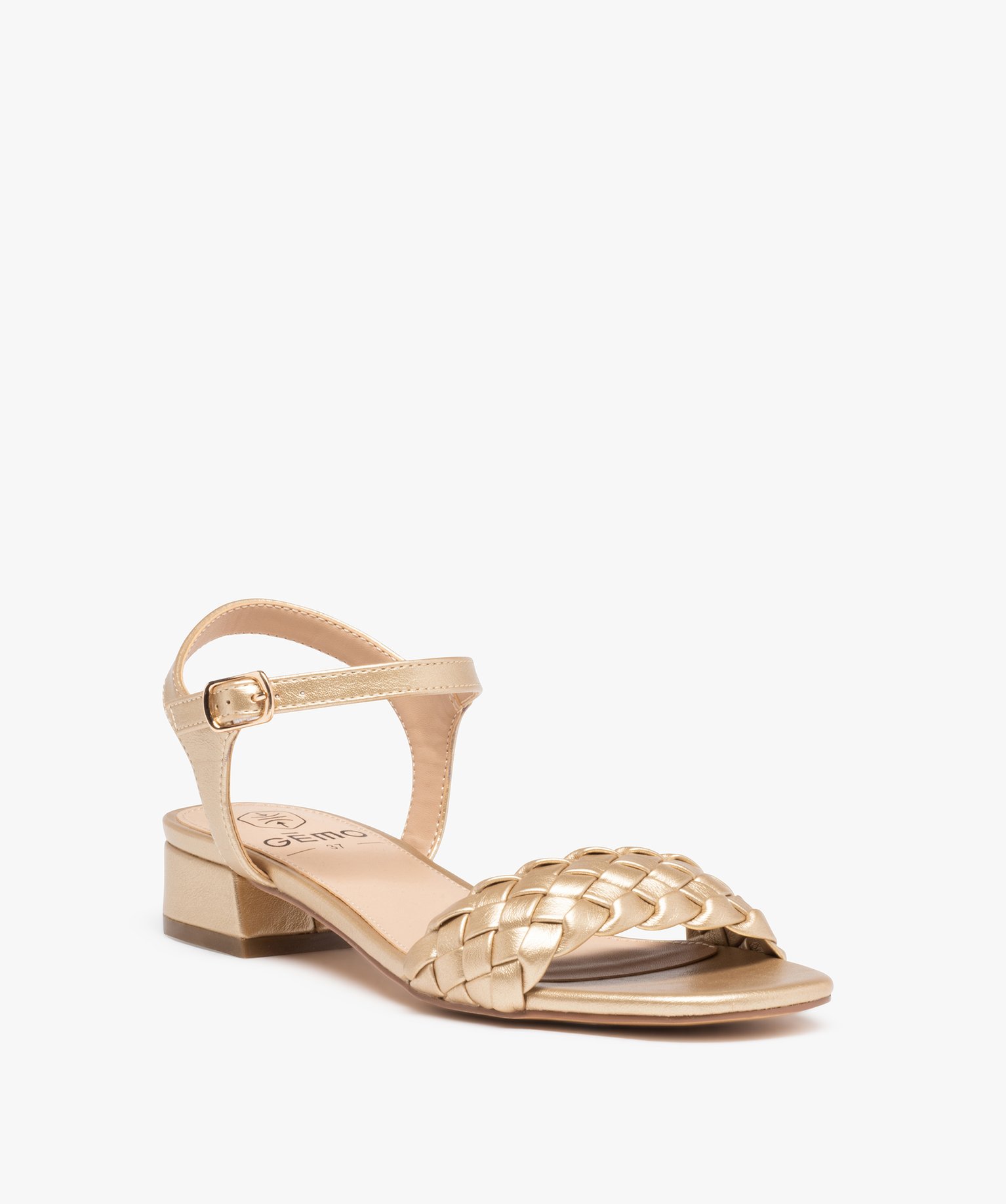 Sandales femme plates à brides tressées métallisées or | GEMO
