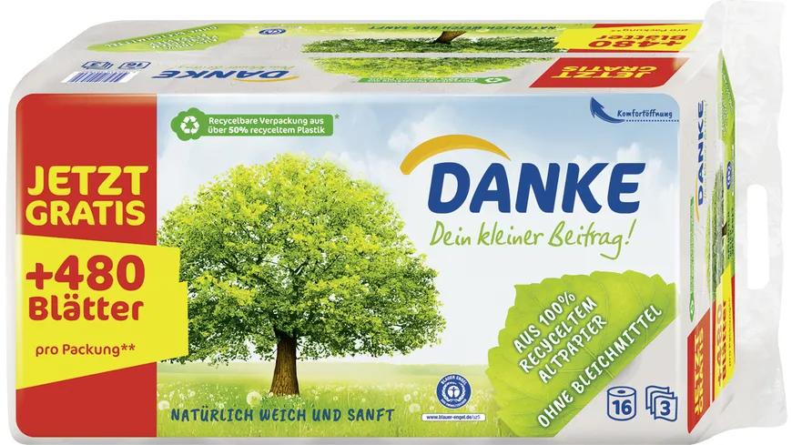 DANKE Toilettenpapier Recycling 3-lagig