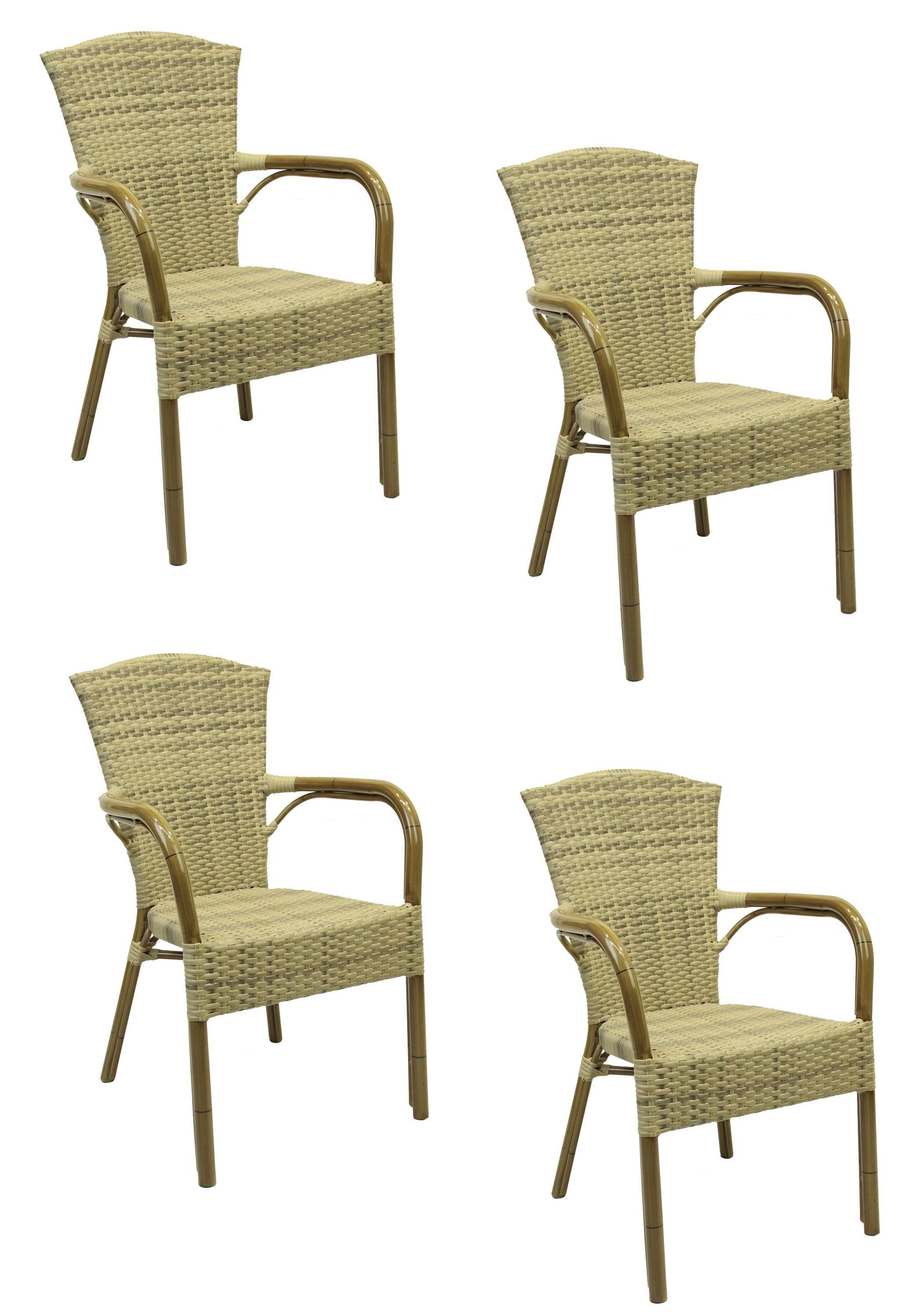 Konway Stapelstuhl COLOMBO (4 St), 4x KONWAY® COLOMBO Stapelsessel Elfenbein Polyrattan Sessel