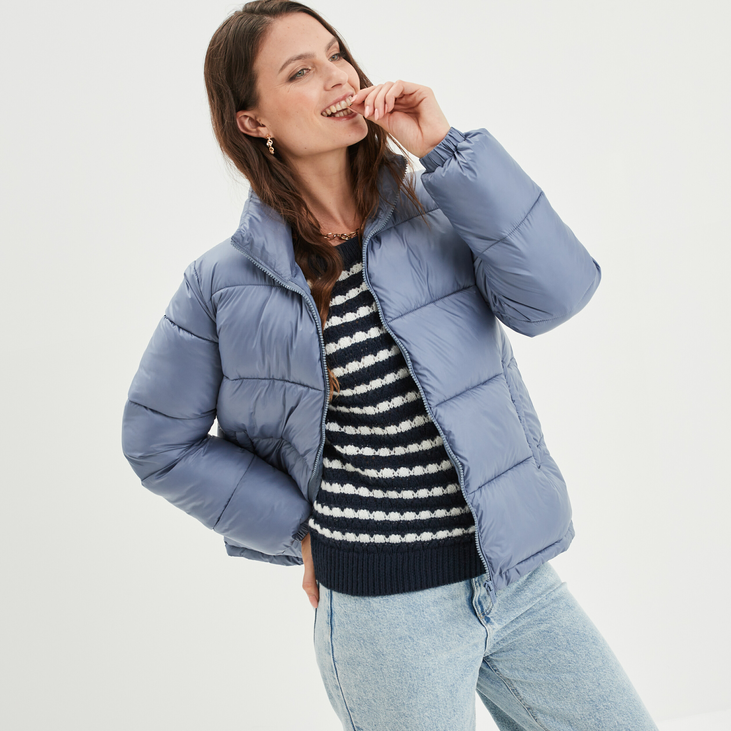 Doudoune col montant zippée bleu gris femme | La Halle
