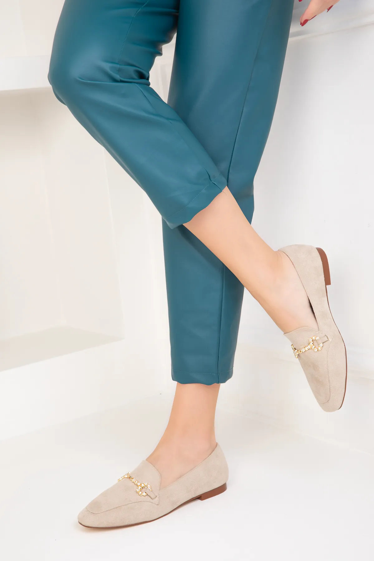SOHO  Beige Wildleder-Gold Damen Ballerinas 18727