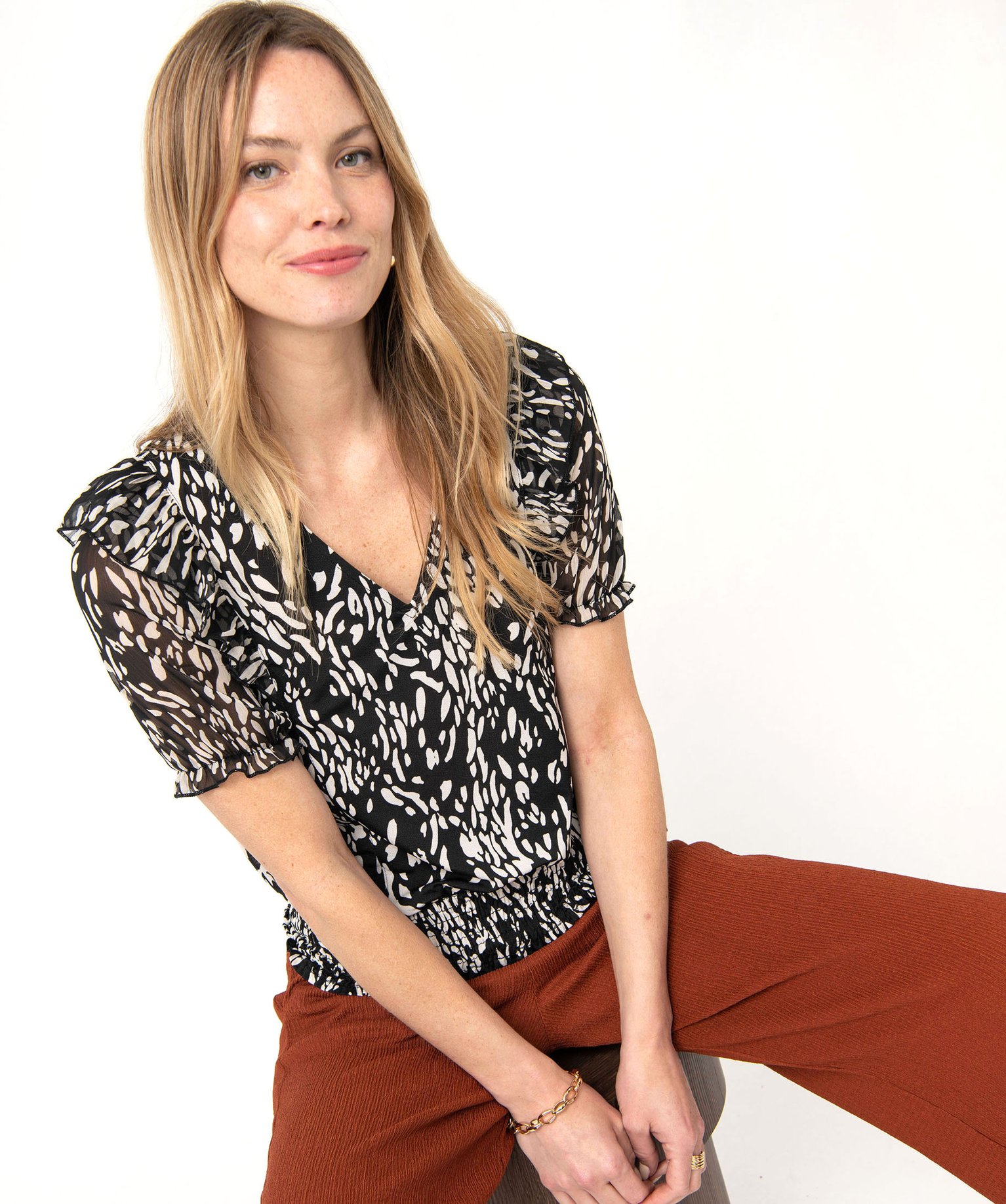 Tee-shirt blousant à manches courtes femme imprime | GEMO