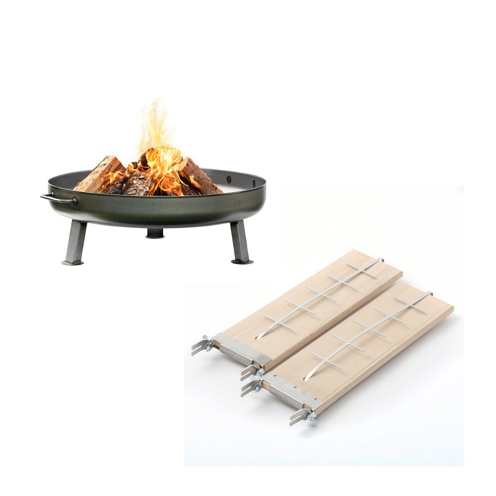 Czaja Feuerschale Feuerschale mit Flammlachsbrett 2er Set - Feuerschale Bonn 80 cm mit Flammlachs Brett aus Buche
