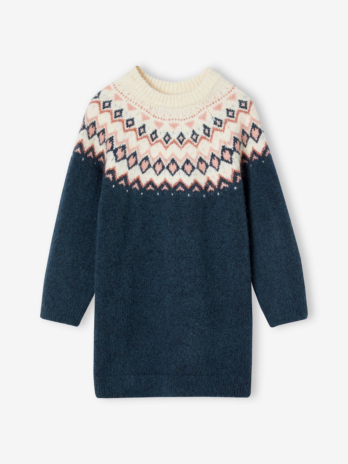 Vertbaudet Mädchen Jacquard-Strickkleid - nachtblau