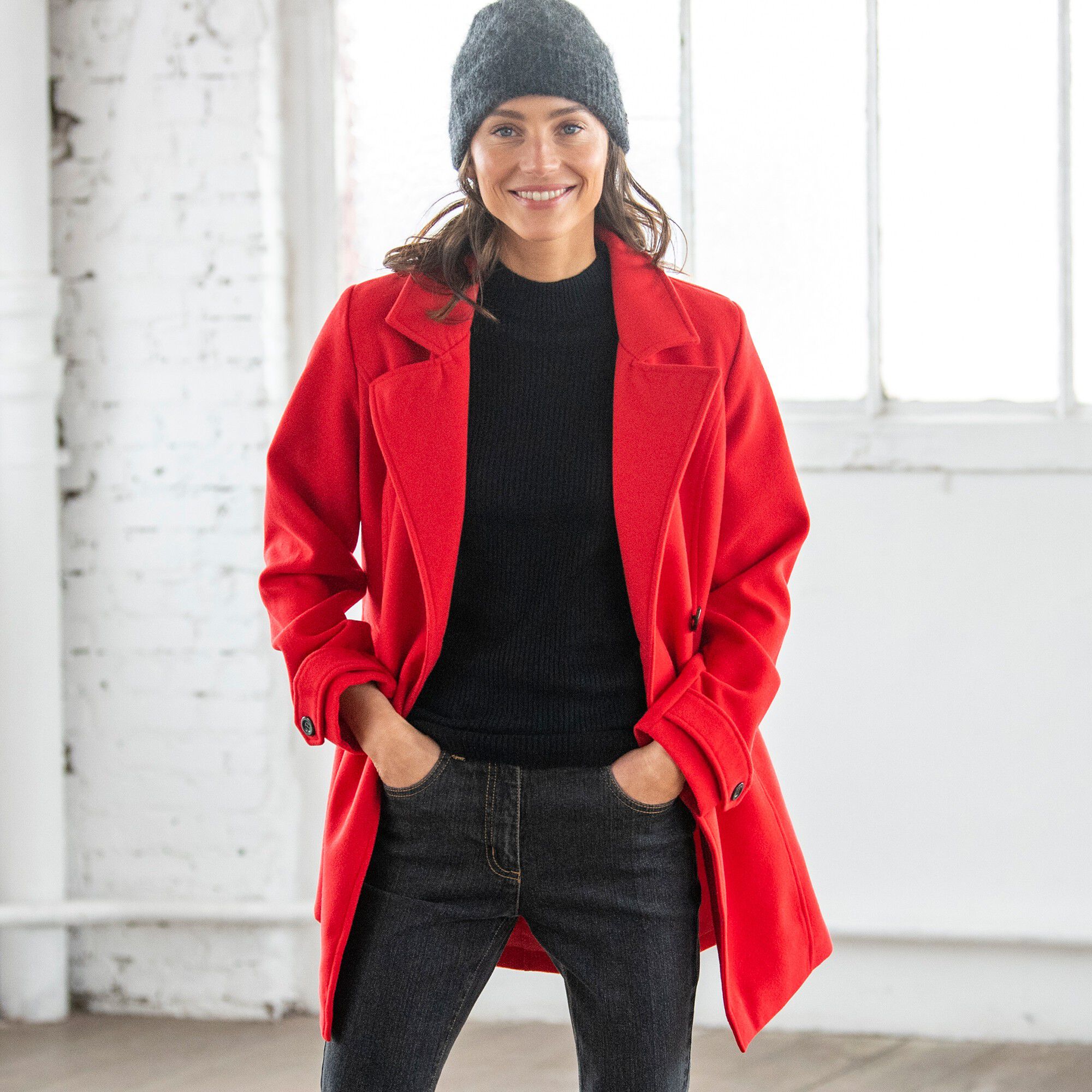 Manteau caban aspect drap de laine