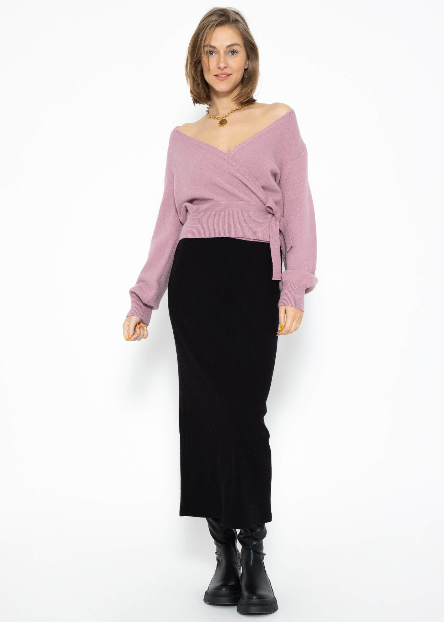 SASSYCLASSY Strickrock Damen Rock lang aus Viskose Highwaist Bleistiftrock Strickrock mit Gummibund Damen Schlauchrock