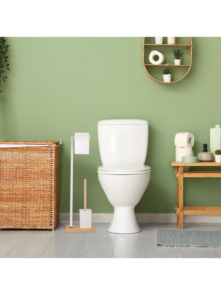 relaxdays WC-Garnitur Weiß/ Natur - (B)22 x (H)70,5 x (T)18 cm günstig kaufen onesize