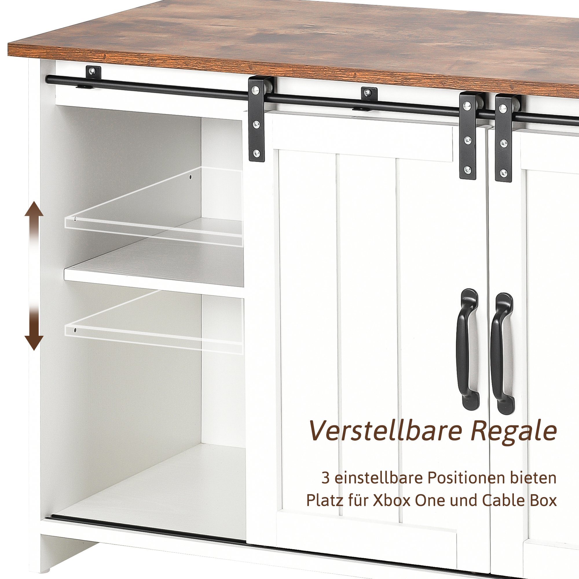 OKWISH TV-Schrank Kommode Fernsehschrank Sideboard (Aufbewahrungsschrank, Beistellschrank, mit 2 Schiebetüren, verstellbare Ablage) Ffenen Regalfächern, Wohnzimmer, Esszimmer, Flur, Industrie-Design