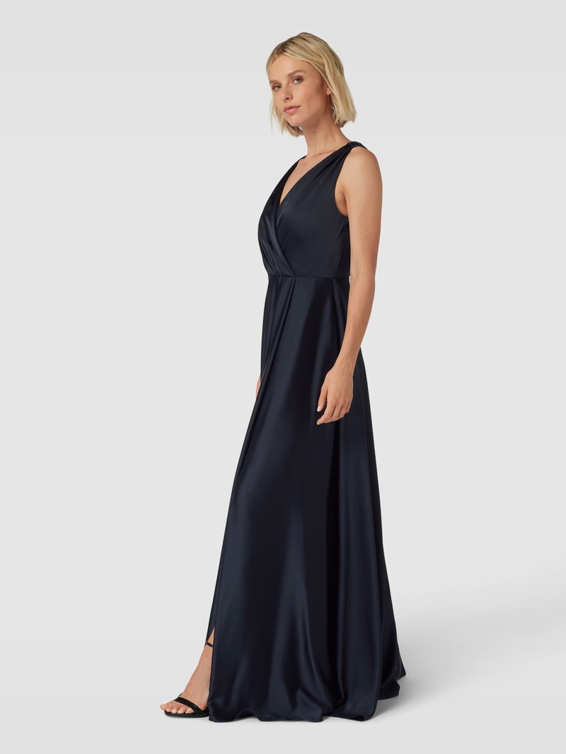 Abendkleid mit V-Ausschnitt in marineblau meliert