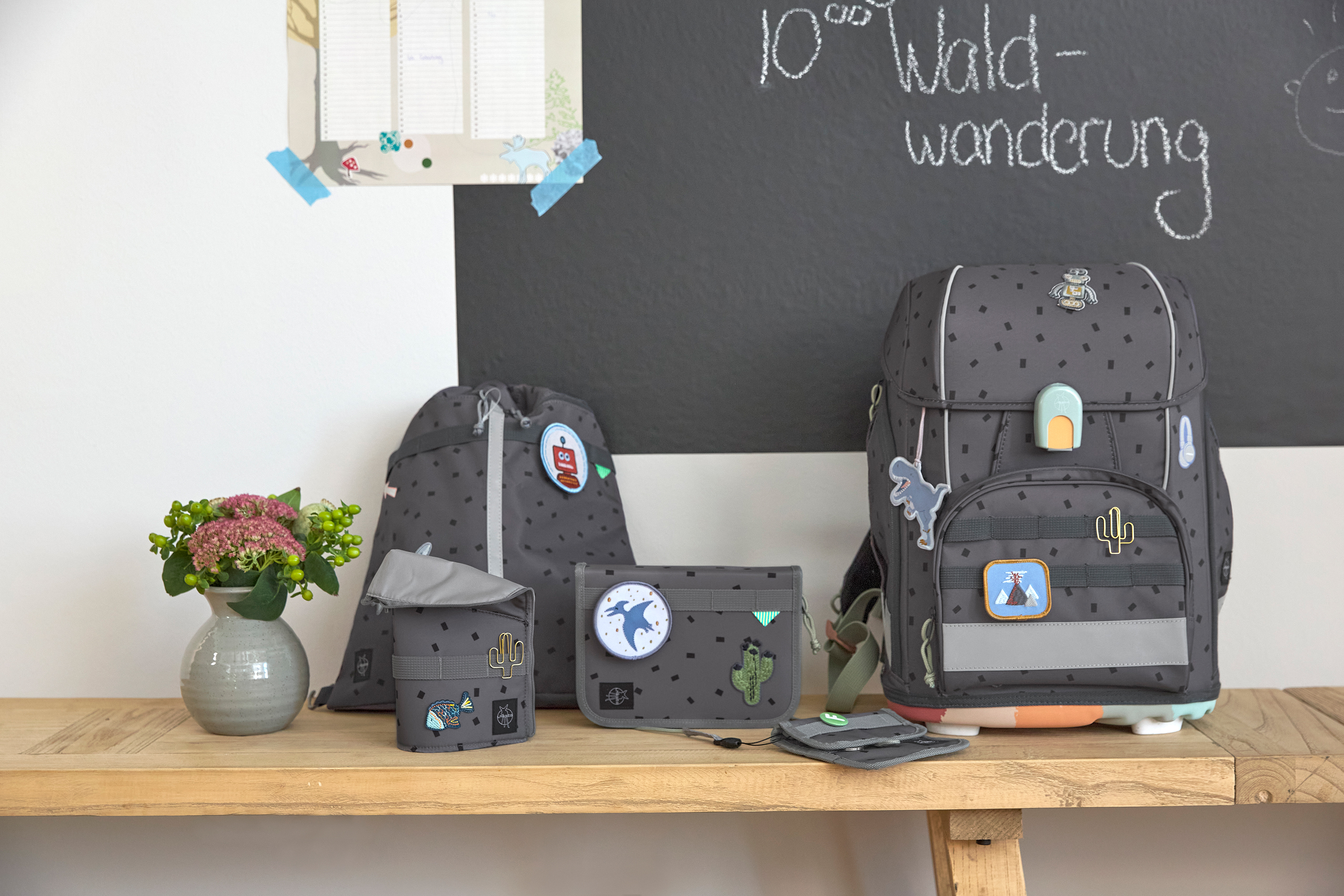 Schulranzen Set 7-teilig, Boxy Unique Speckles Anthracite