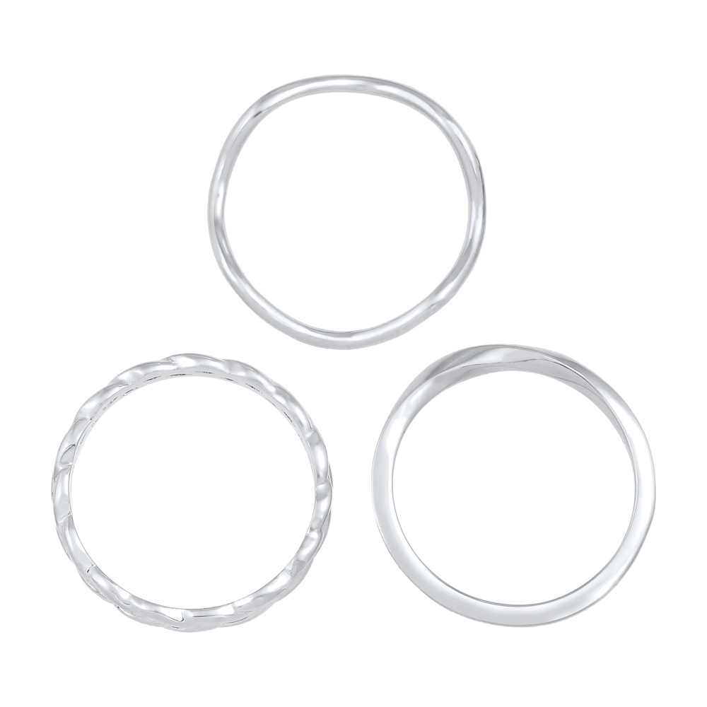 Elli Elli Bague Ensemble Vague Tressé Minimale Bague Femme - (925/1000) Argent Bague