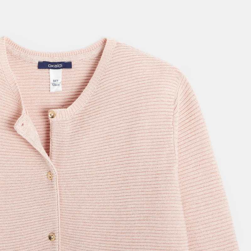Gilet boutonné à côtes Ottoman rose fille