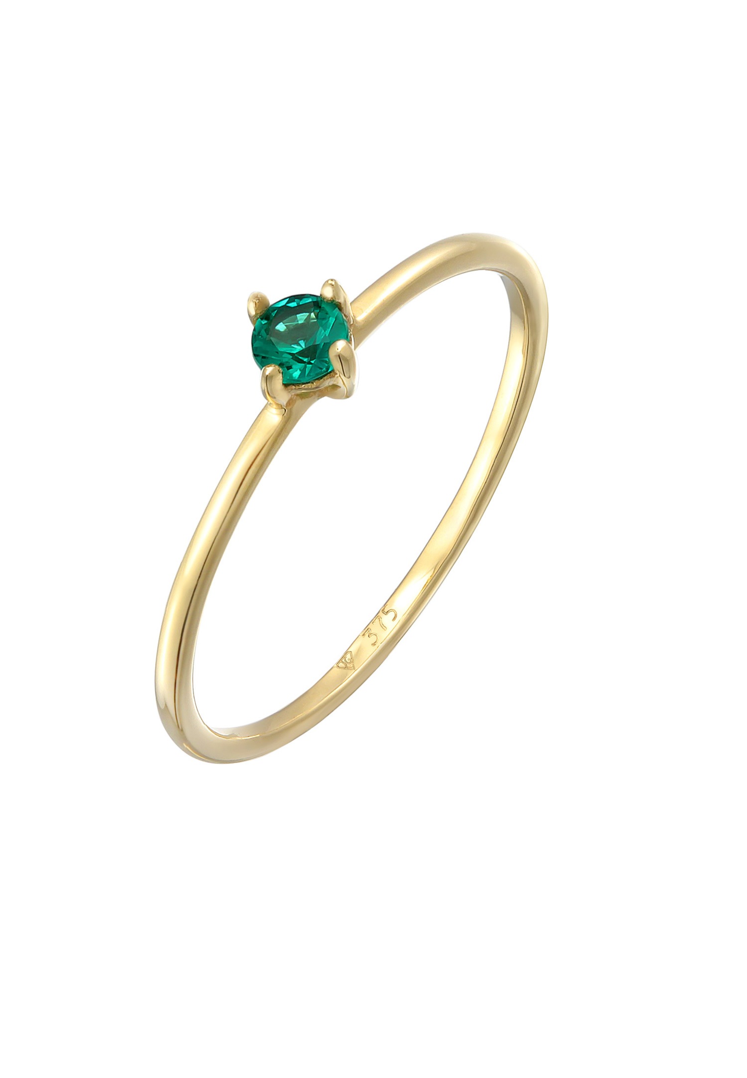 Elli PREMIUM Ring Synthetischer Smaragd Solitär 375er Gelbgold