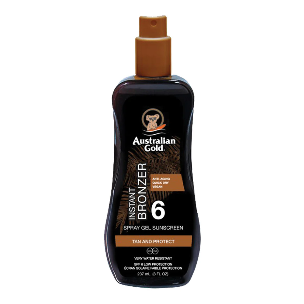 SPF6 naptej spray gél azonnali bronzosítóval - Alacsony faktorszámú naptej testre.