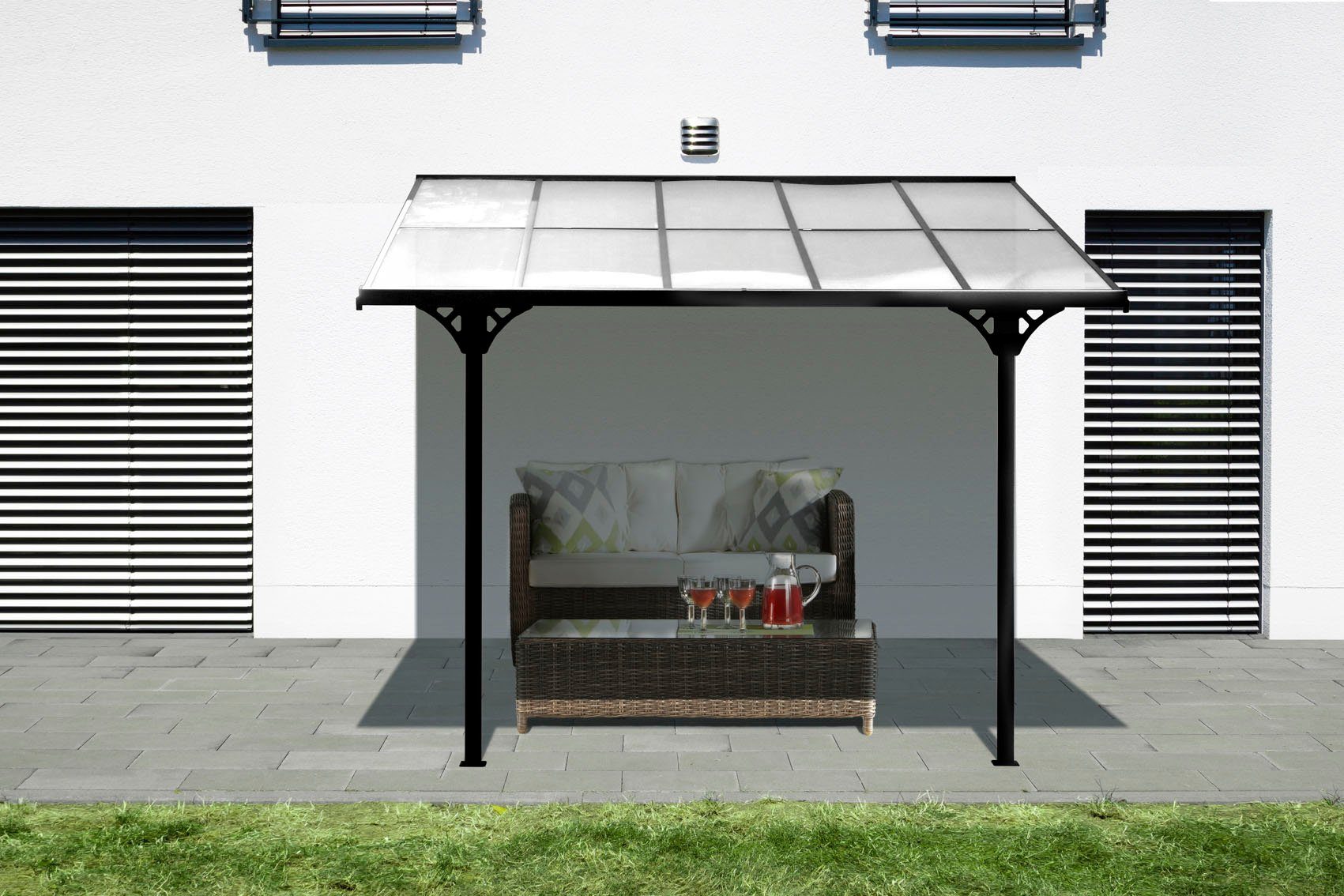 WESTMANN Terrassendach Bruce, BxT: 313x300 cm, Bedachung Doppelstegplatten, Rahmen aus pulverbeschichtetem Aluminium, schwarz