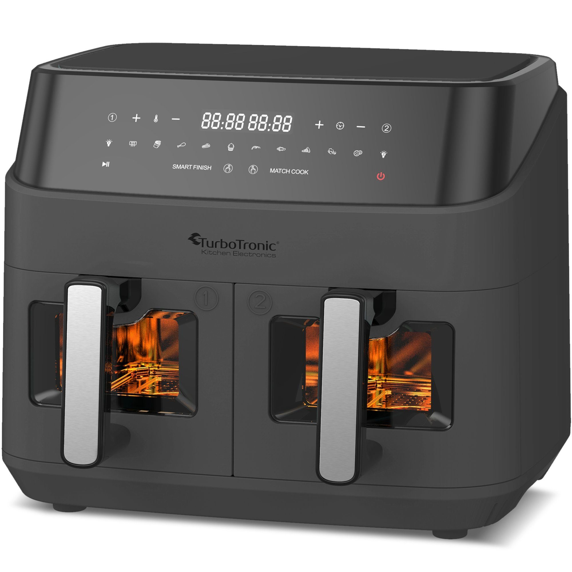 TurboTronic by Z-Line Heißluftfritteuse XXL Doppelkammer 2x 4,5 Liter, 50°C - 200°C, Power, dual, Camping, 1600 W, Fritteuse ohne Fett, digitaler doppel Airfryer Fettfrei