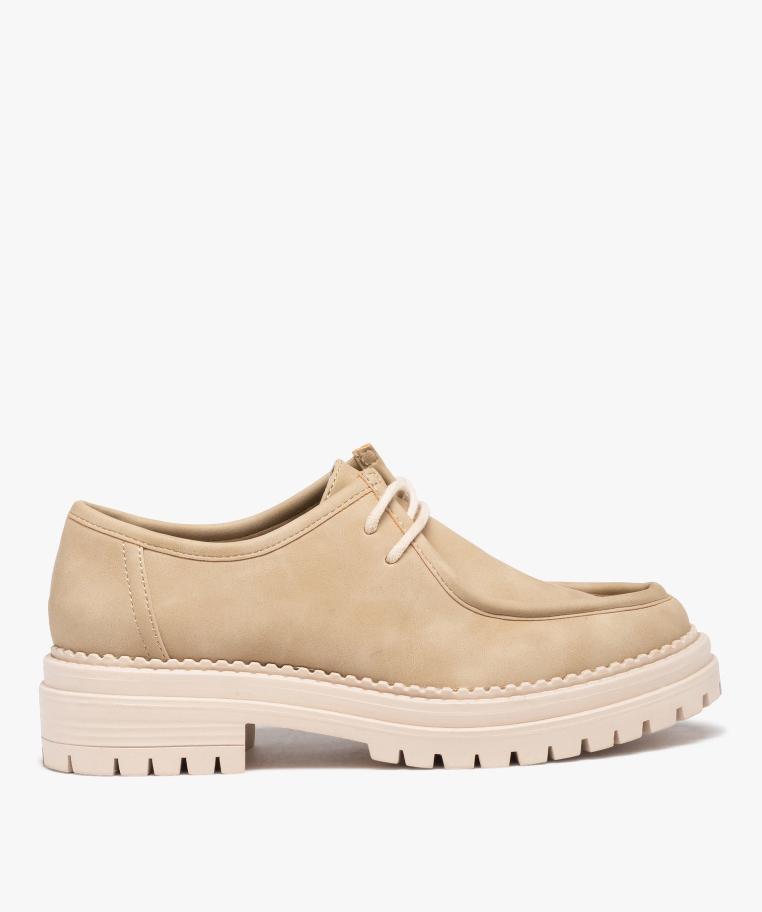 Derbies femme unis à lacets et semelle crantée beige | GEMO
