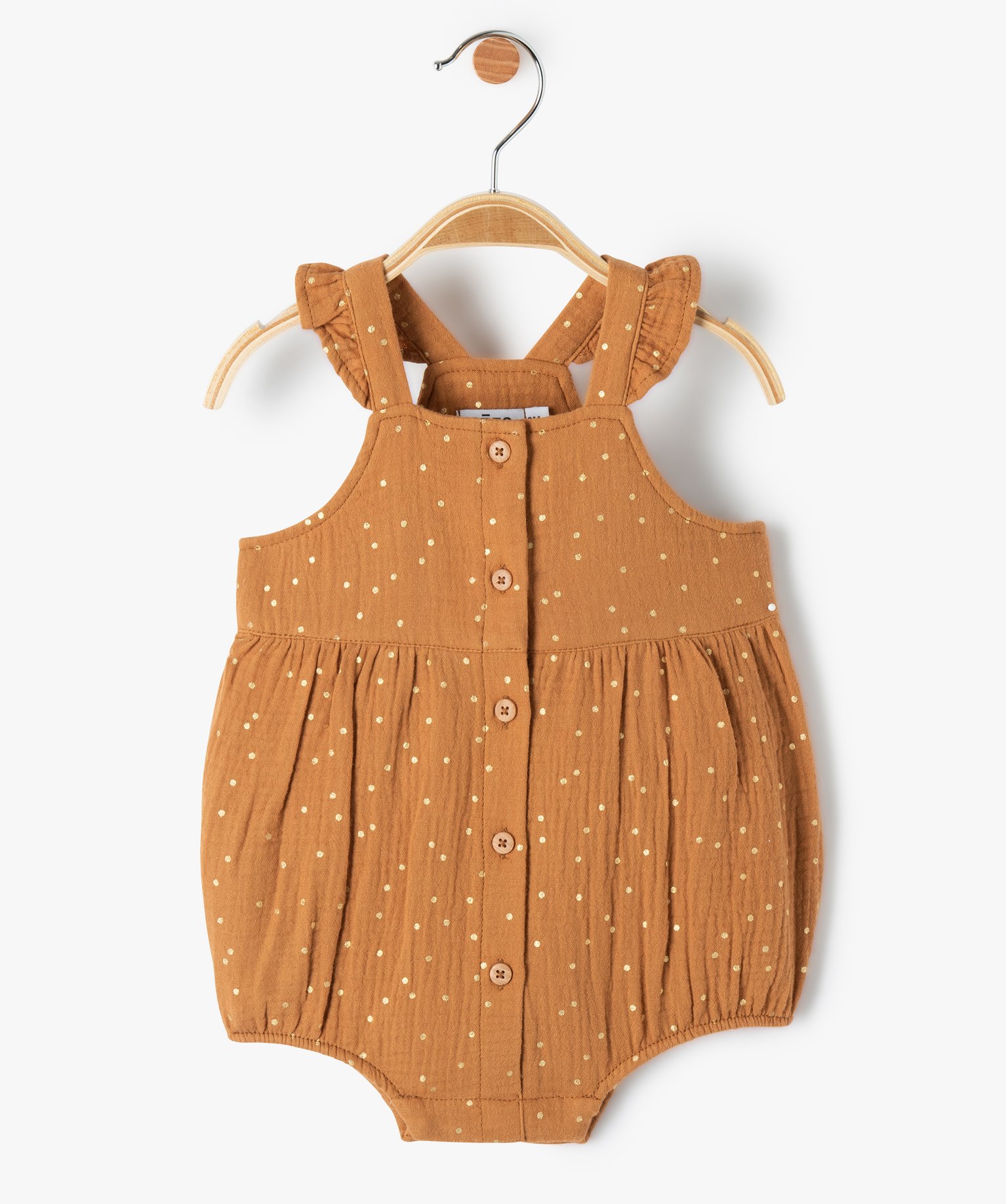Combishort bébé en gaze de coton à pois brillants marron | GEMO