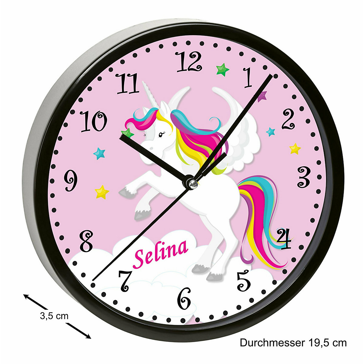 Kinder Wanduhr personalisiert mit Name Pegasus Rosa