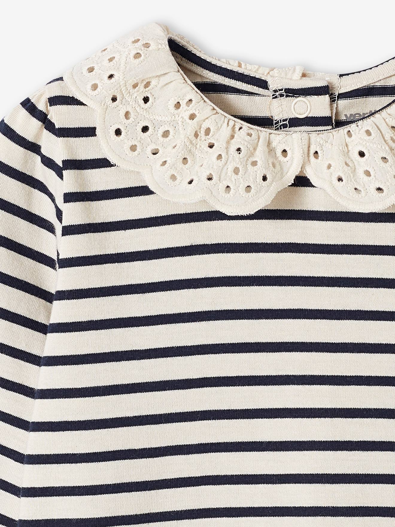 Vertbaudet Baby Shirt mit besticktem Kragen Oeko-Tex - marine gestreift