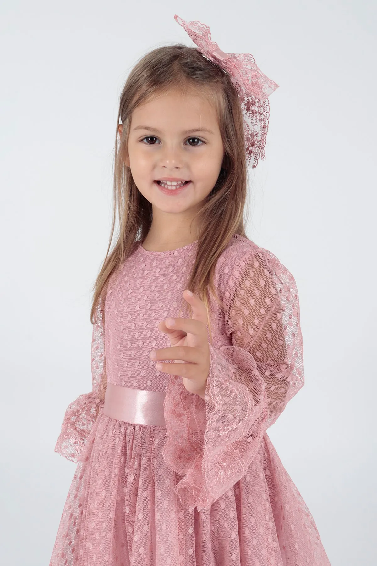 AHENGİM  Trendiges Abendkleid für Mädchen mit Schnalle und Tüllspitze Ak2209