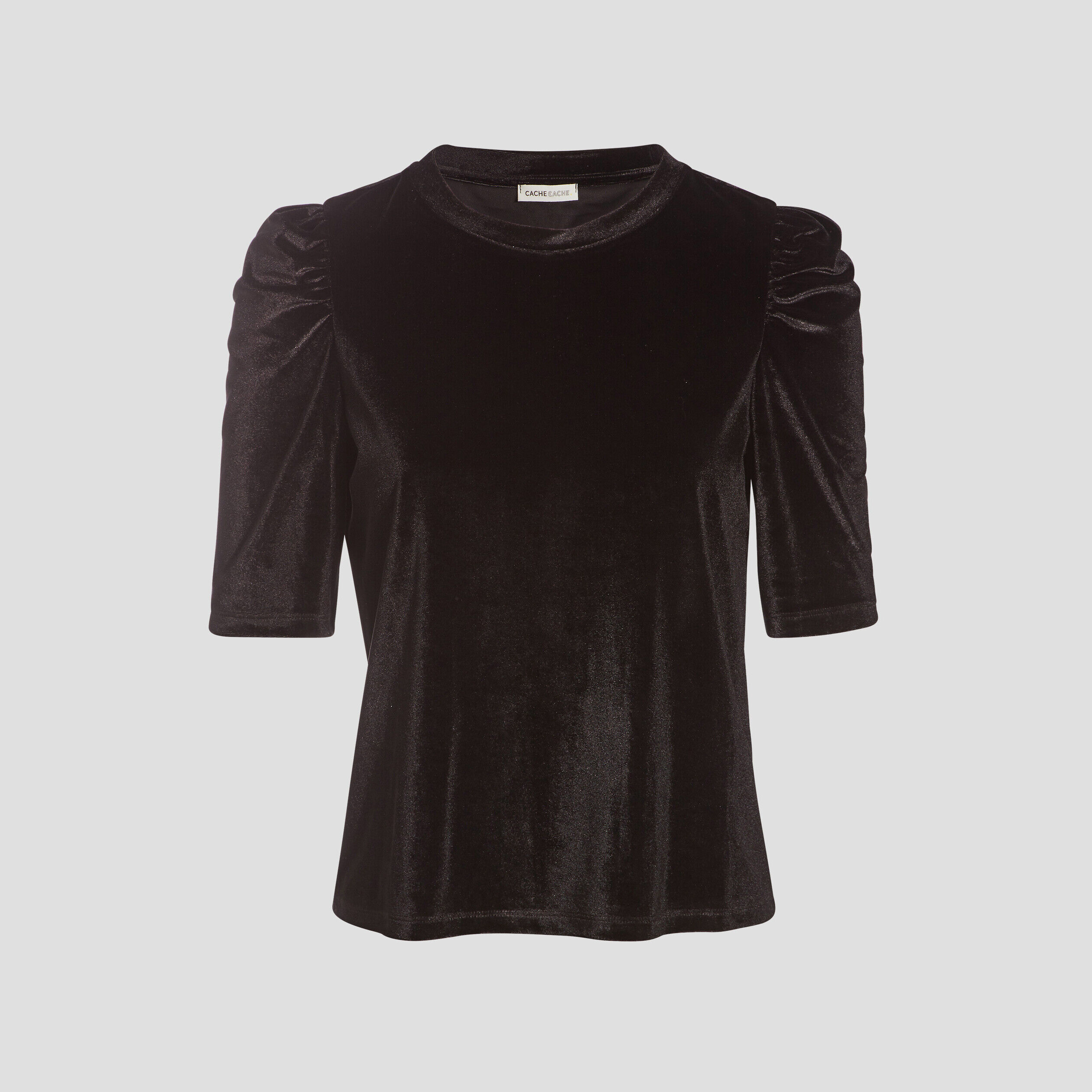 T-shirt manches 3/4 velours noir femme | Cache Cache